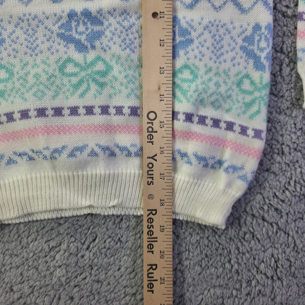 Vintage Zephyr Kids White Pastel Fair Isle Metallic Knit Sweater Canada S - Picture 4 of 7